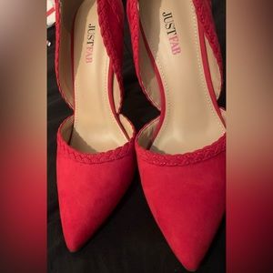 Just fab size 7.5 red pumps, suede, gently used, excellent condition.